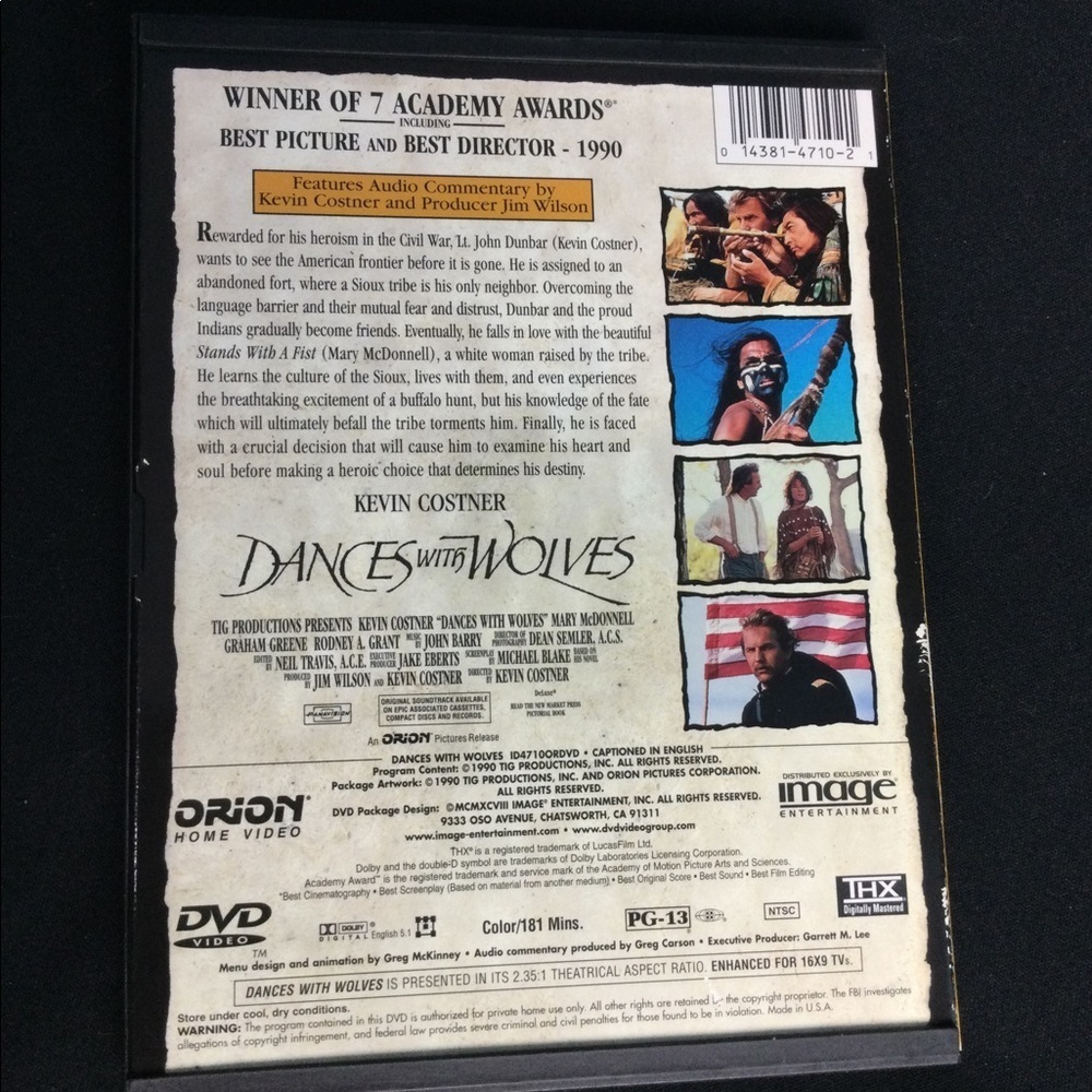 Dances with Wolves DVD Movie Action Civil War Sioux Indians Tribe South Dakota - Picture 2 of 2
